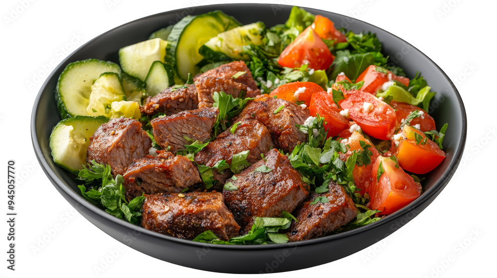 Delicious Steak Salad with Tomatoes Cucumbers and Parsley Delicious Steak Salad with Tomatoes Cucumbers and Parsley