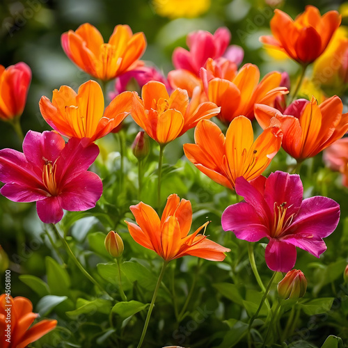 Natural orange and pink flowers Floral background	