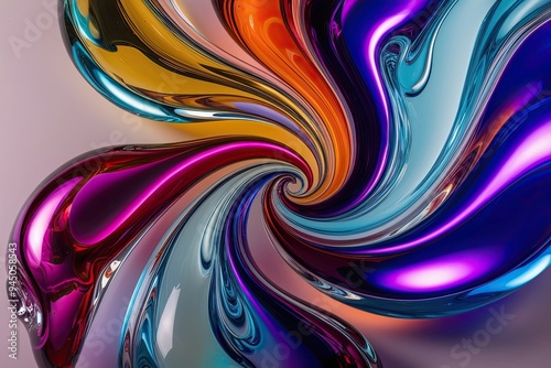 Mesmerizing 3D Flow of Glimmering Liquid Forms in a Colorful Glass Design