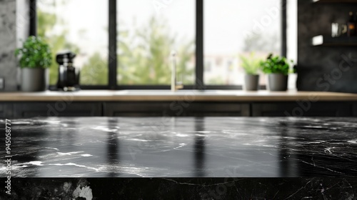 Wallpaper Mural empty black marble counter blur bokeh kitchen interior background in clean and bright. Torontodigital.ca