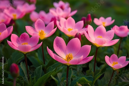 Vibrant Pink Petals Flourishing in a Beautiful Garden Landscape