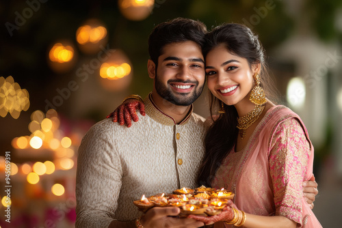 Indian couple celebrating diwali festival