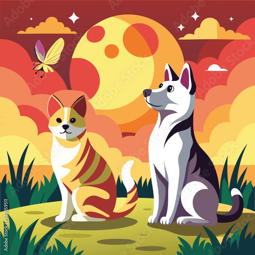 different domestic animals in nature park vector illustration