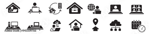 Working from home, remote work, icon set. 