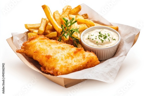 Crispy fried fish served with golden fries and creamy tartar sauce, perfect for a delicious meal or a comforting snack.