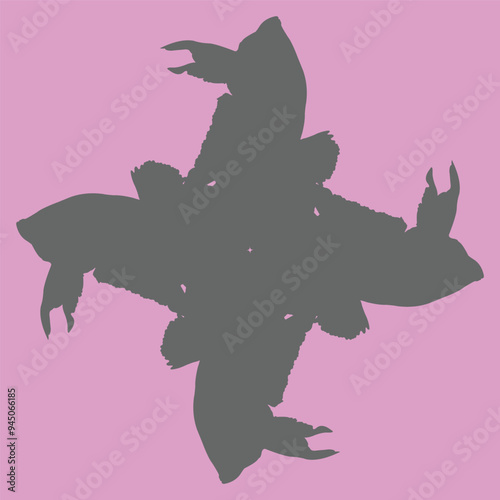 ceramic vector design with dark colored decorative fish motifs on a pink background