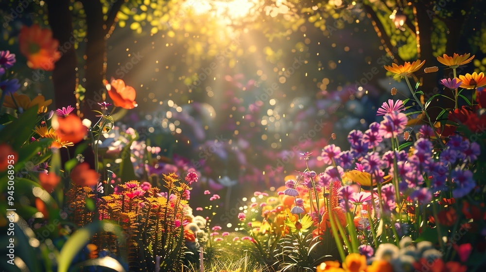 A colorful garden in full bloom, with flowers of every hue stretching towards the sun, their petals shimmering in the light and filling the air with a sweet fragrance, evoking feelings of A colorful garden in full bloom, with flowers of every hue stretching towards the sun, their petals shimmering in the light and filling the air with a sweet fragrance, evoking feelings of