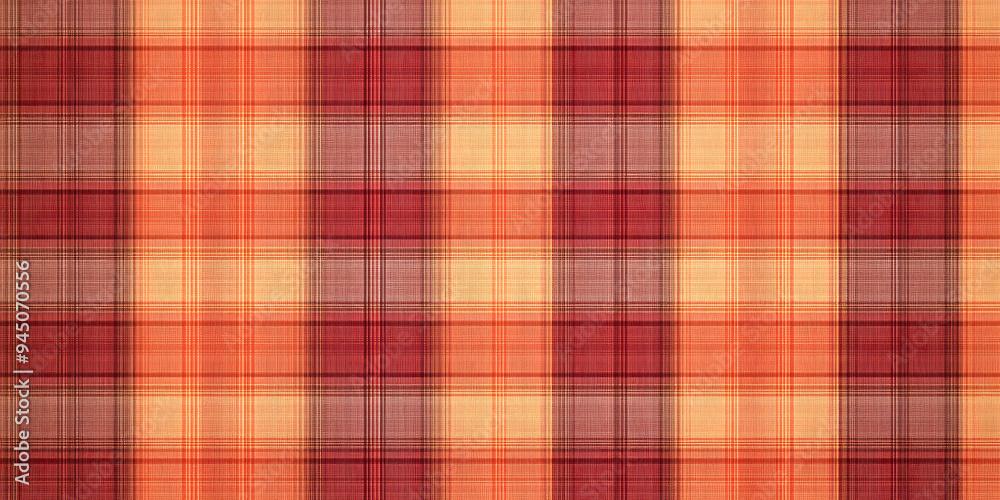 Factory pattern texture textile, 30s fabric background check. Hippie seamless tartan plaid vector in red and orange colors.