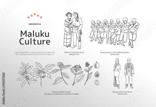 Isolated Indonesian Maluku Culture outline Illustration