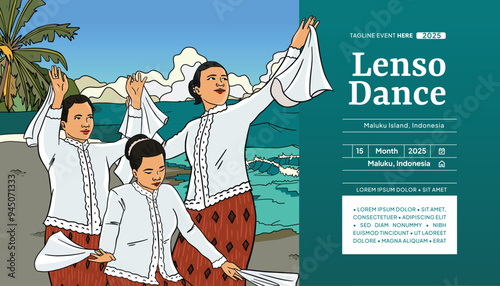 Lenso Dance Moluccas Indonesian Culture Illustration