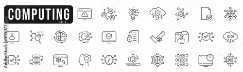 Cloud computing line icons set 3. Cloud, computer, internet, network, web etc. Editable stroke