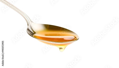 Honey on a spoon isolated on a white background