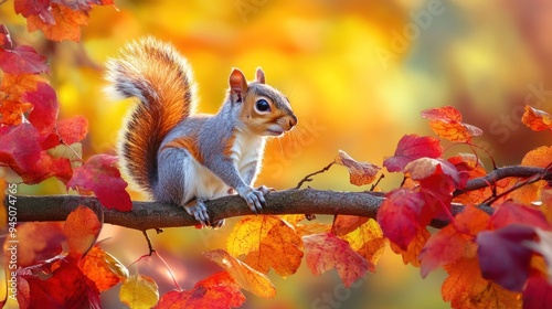 Squirrel on a Branch in Autumn photo