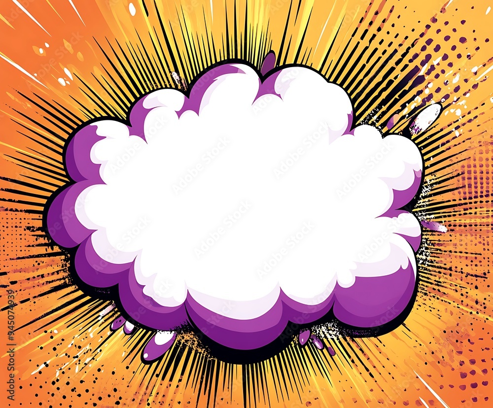 A handmade paper cutout forms a pop art comic background with a speech bubble. A handmade paper cutout forms a pop art comic background with a speech bubble.