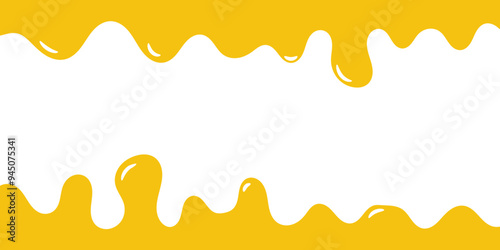 flowing melted caramel on white background. honey illustration. colorful wavy liquid corner. melting slime design element. abstract honey dripping pattern. dripping orange paint. melting cheese.