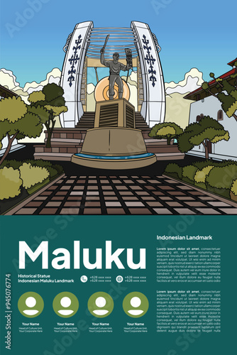 Indonesian Maluku culture and Landmark illustration layout template design photo