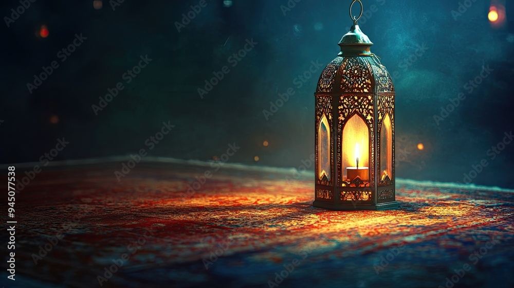 Ornate Lantern Glowing on a Rug Ornate Lantern Glowing on a Rug
