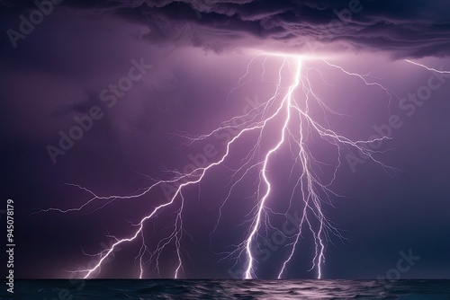 Lavender Thunderstorm Energy Surge with Lightning Clash in Dramatic Skies