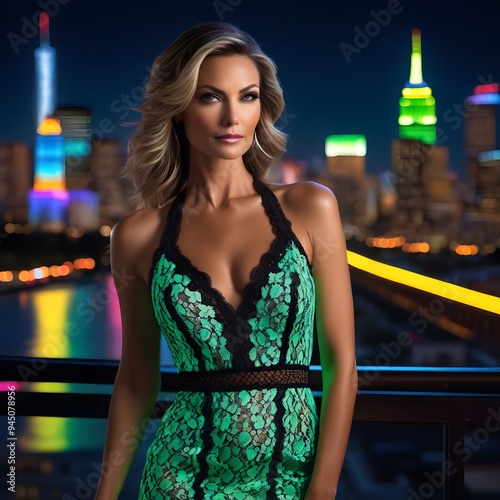 portrait of  beautiful USA woman in night photo