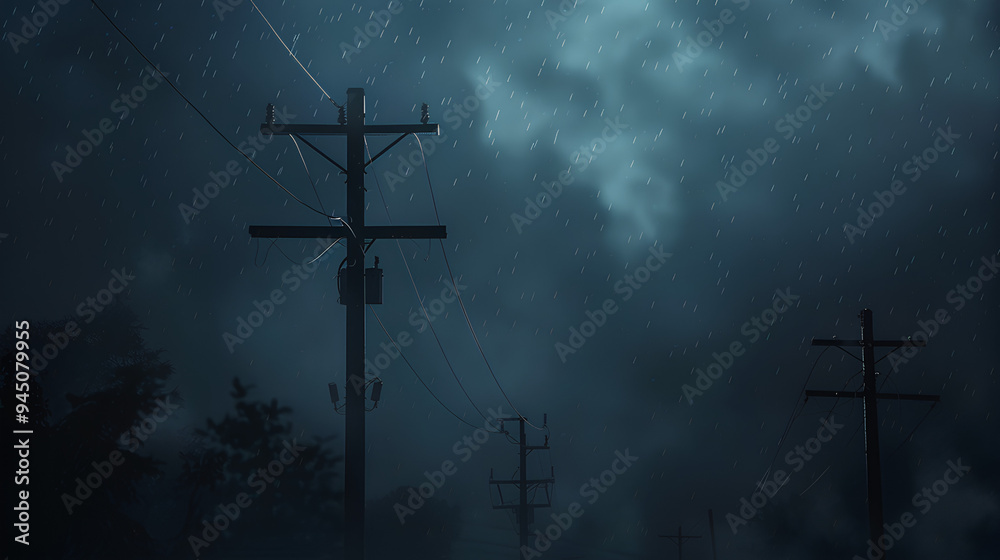 Naklejka premium thunderstorm clouds over a line of power poles