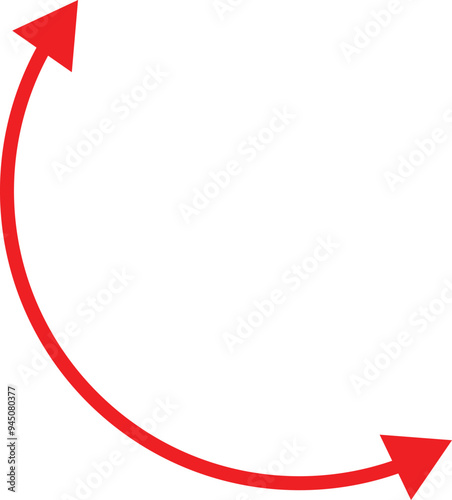 Dual semi circle arrow. Semicircular curved thin long double ended arrow on background .