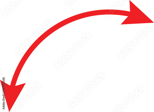 Dual semi circle arrow. Semicircular curved thin long double ended arrow on background .