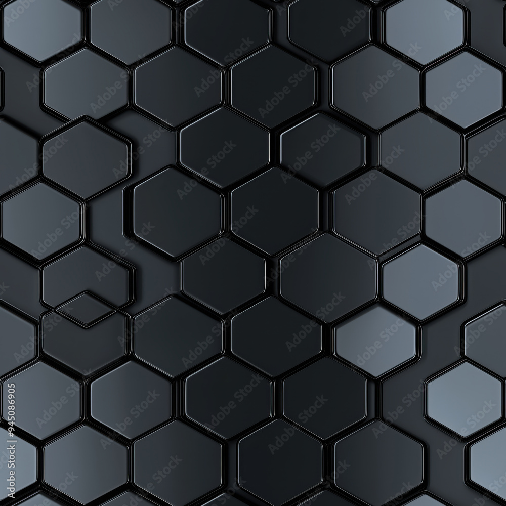 Pattern of black hexagonal tiles with a 3D effect, modern and futuristic design Pattern of black hexagonal tiles with a 3D effect, modern and futuristic design