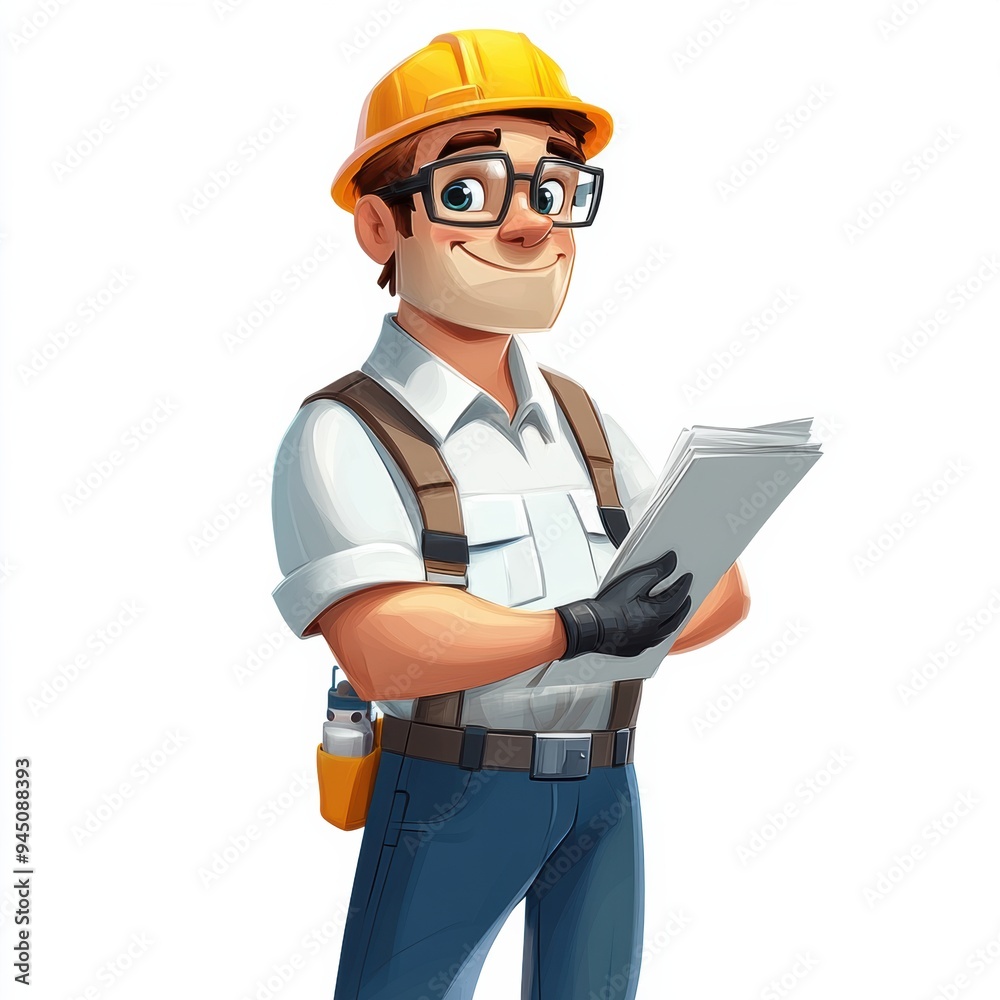 Smiling engineer or architect at work wearing a hardhat and holding a laptop, representing professionalism and safety in the construction industry Smiling engineer or architect at work wearing a hardhat and holding a laptop, representing professionalism and safety in the construction industry