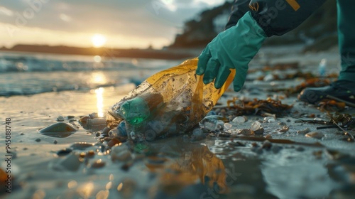 Cleaning Up the Beach at Sunset