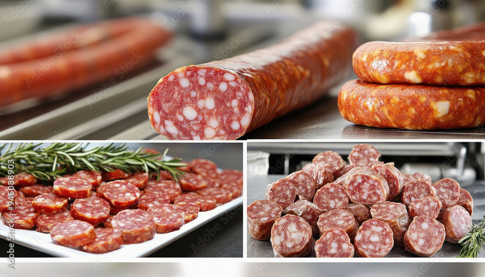 Sliced spicy sausage showing preparation and serving suggestions Sliced spicy sausage showing preparation and serving suggestions