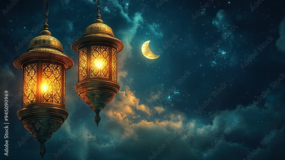 Ramadan Lanterns Under Starry Night Ramadan Lanterns Under Starry Night