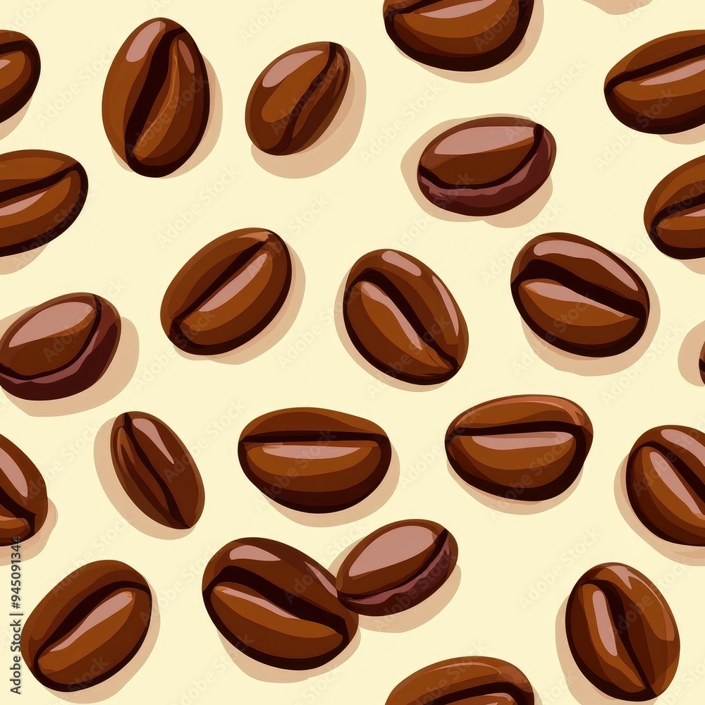 Seamless Pattern of Coffee Beans on a Light Background