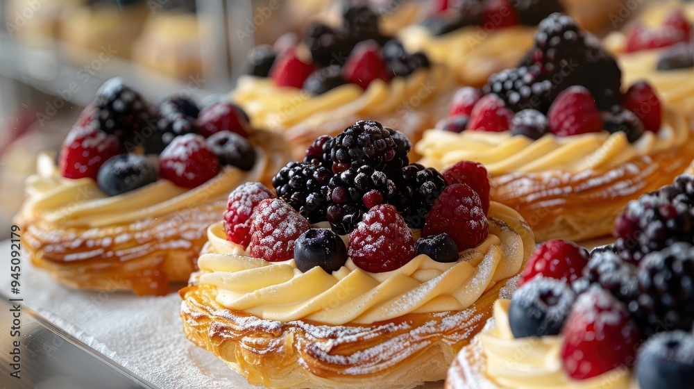 Delicious pastry topped with fresh berries and cream, perfect for desserts or special occasions. A treat for sweet lovers. Delicious pastry topped with fresh berries and cream, perfect for desserts or special occasions. A treat for sweet lovers.