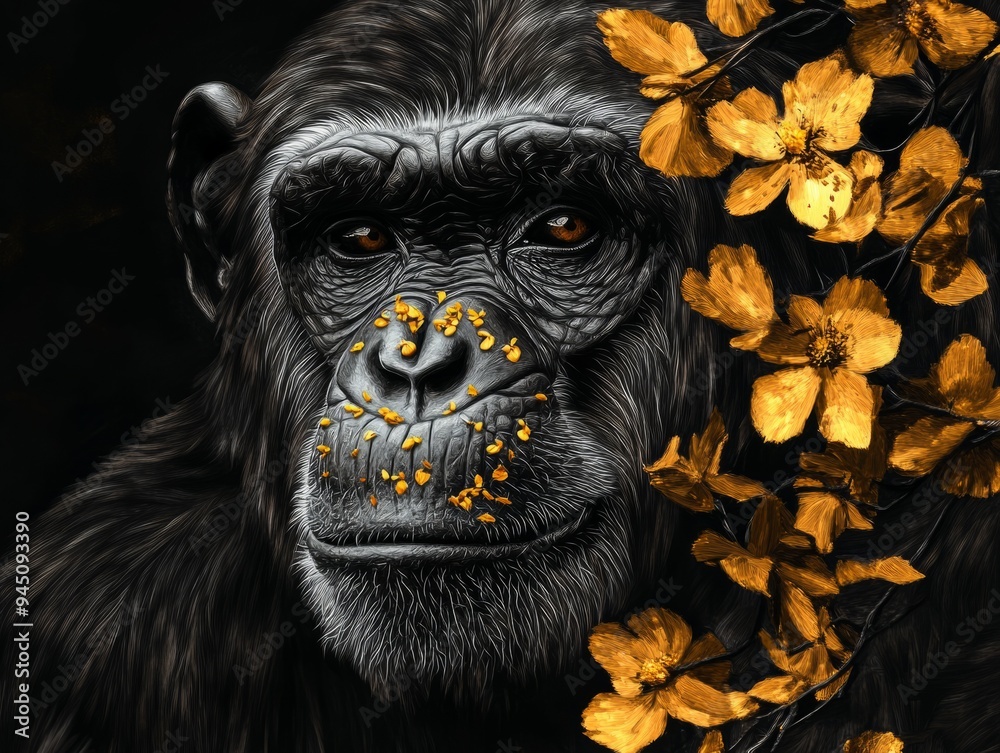 Portrait of an Ape with Golden Flowers, Portrait of an Ape with Golden Flowers,