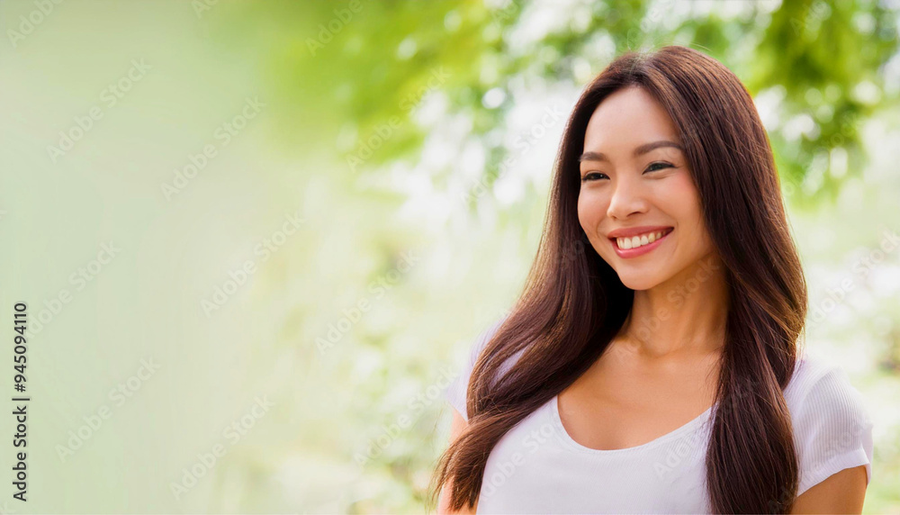 An open and natural portrait of an Asian woman wearing a white shirt