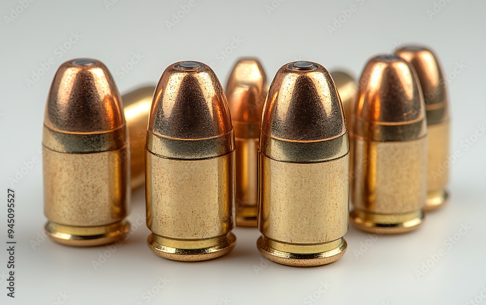 Shiny Bullet Cartridges: Displayed on a Clean White Background Shiny Bullet Cartridges: Displayed on a Clean White Background