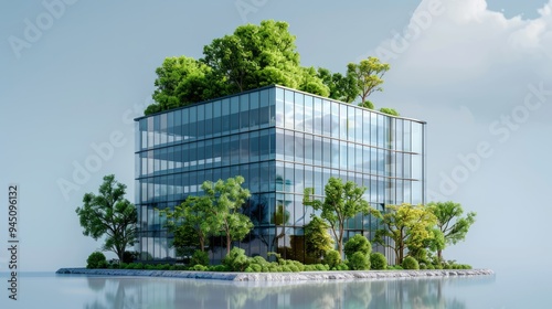 Modern Glass Building with Rooftop Garden