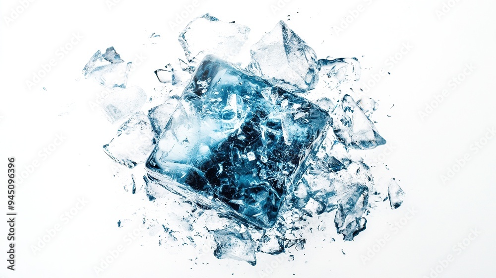 Large Ice Cube Surrounded by Smaller Pieces Large Ice Cube Surrounded by Smaller Pieces