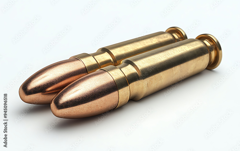 Fototapeta premium Shiny Bullet Cartridges: Displayed on a Clean White Background