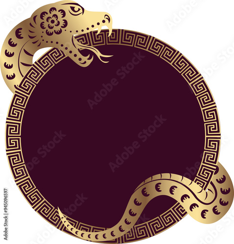 Chinese retro style luxury golden paper cut art of snake and vingate spiral round frame