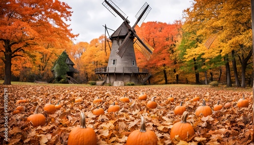 old windmill in autumn.