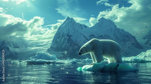 Polar Bear on Ice Floe in Arctic Landscape