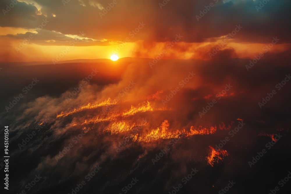 Naklejka premium Burning Wildfire, from above