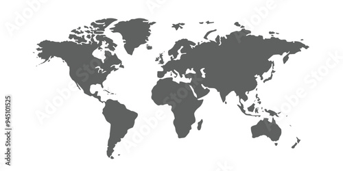 World map. Silhouette map.Asia, Europe, Africa, Antarctica, North America, South America and Australia.