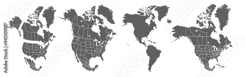 Map of North America with isolated countries.United States, Canada ,Mexico.