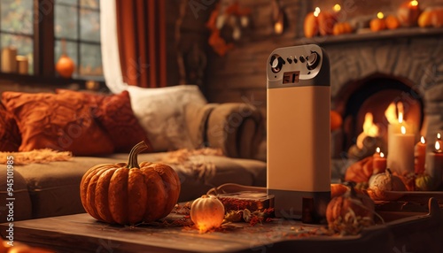 Cozy living room with autumn or fall decorations