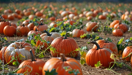A lot of pumpkins on the field.