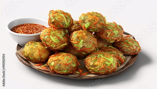 Indonesian veggie balls, Bakwan, freshly fried with additional sauce.
