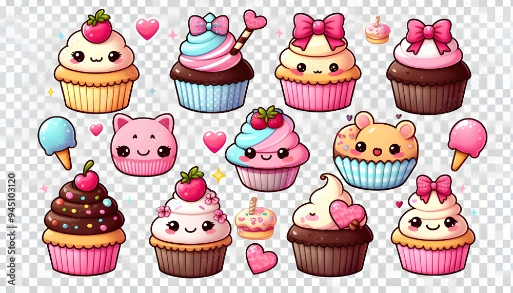 PNG cute cupcake set, transparent background PNG cute cupcake set, transparent background