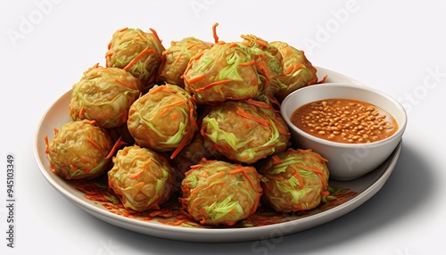 Indonesian veggie Balls, Bakwan, with sauce.